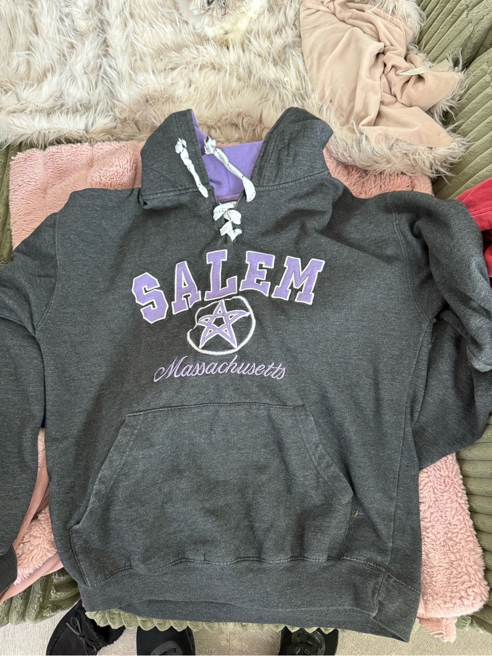 Salem Massachusetts Charcoal Crewneck Sweatshirt with Purple Accent